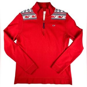 Vineyard Vines 1/4 Zip Pullover Women's S Fair Isle Whale Snowflakes 100% Cotton